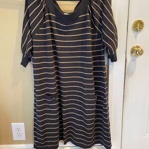 CJ Banks Gray and Beige Striped Sweater dress